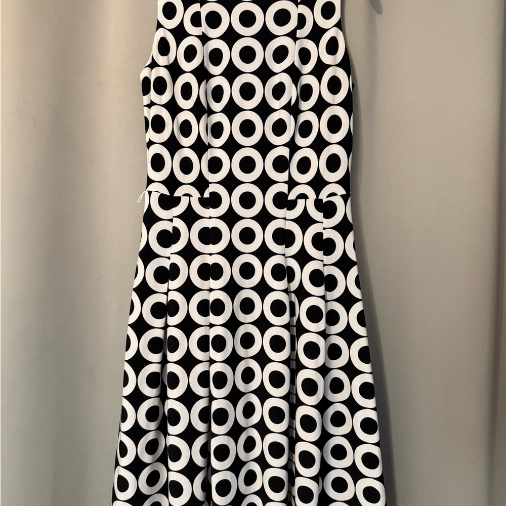 Joseph Ribkoff Black & White Circles Midi Dress Size 10 Made in Canada